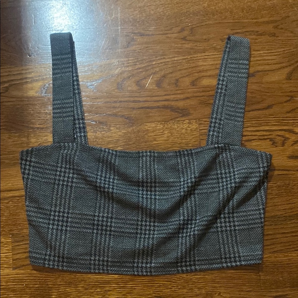 Reformation Gray Black Plaid Crop Top